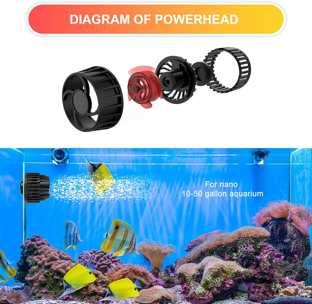 1050GPH Aquarium Wave Maker with Controller Mini DC12V 6W Powerhead with Magnetic Mounting, Nano Wavemaker for 10 to 50 Gallon thickness up to 8mm(1/4") Tank,