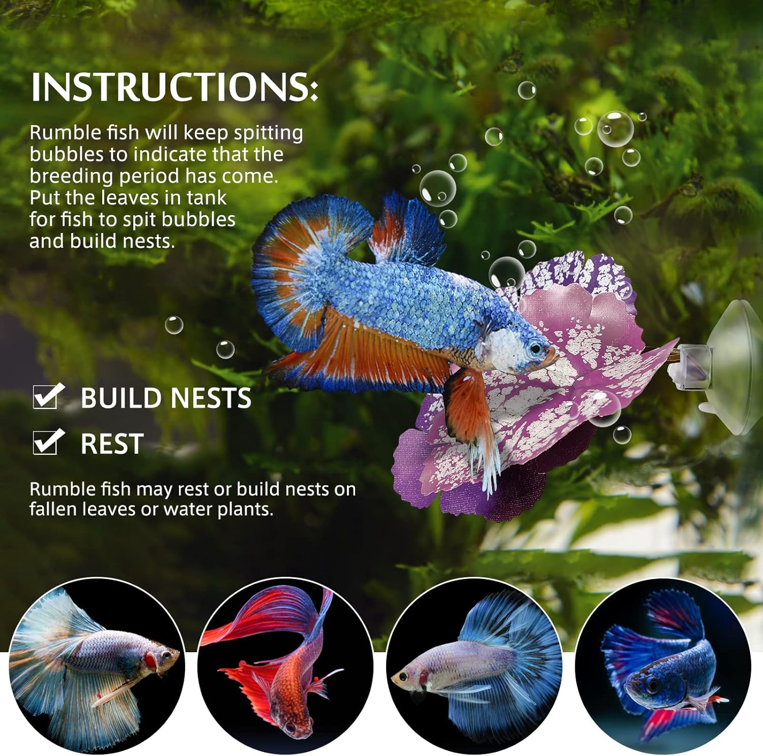 balacoo 2 Pcs Betta Fish Leaf Pad: Aquarium Betta Leaf Hammock with Suction Cup, Simulating Natural Habitat for Beta Resting Spawning Breeding Sleeping (Green)