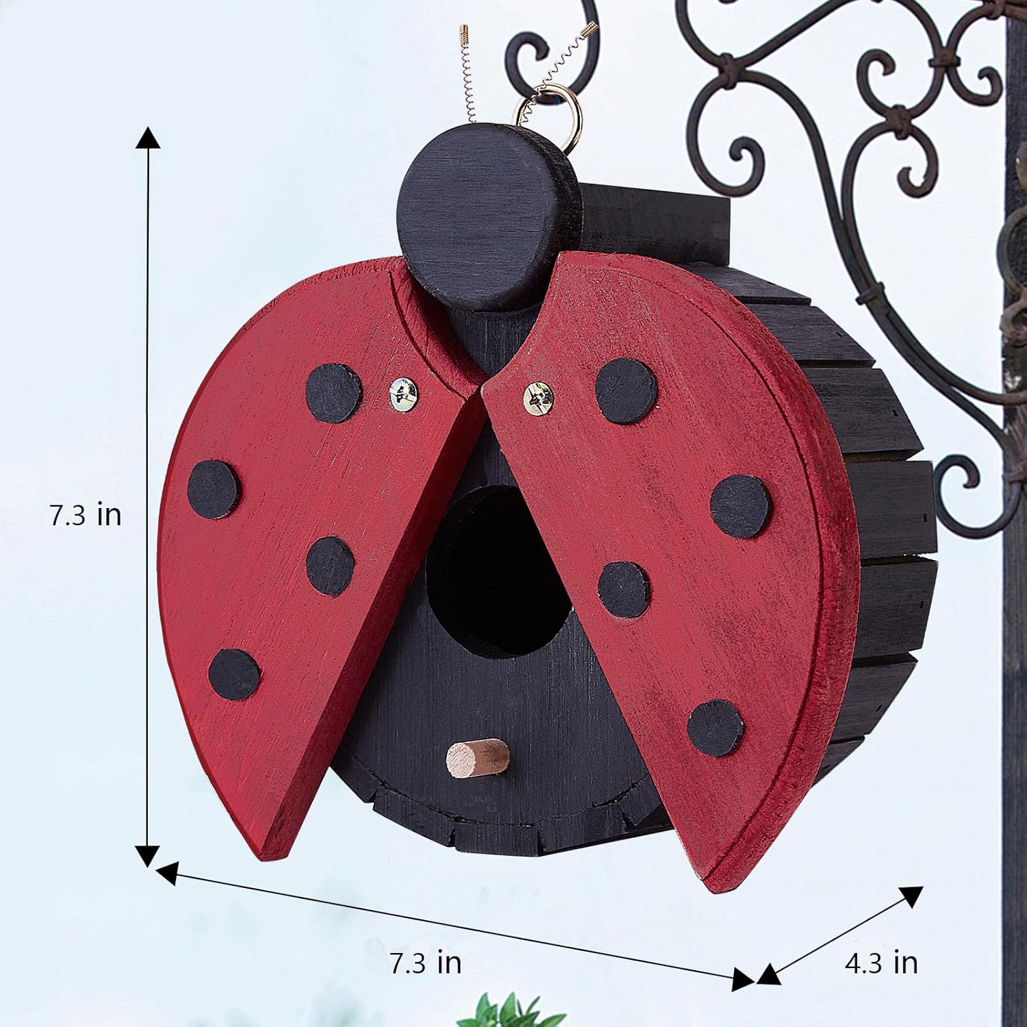 Bird Houses for Outside - Wooden Hanging Bird House - Ladybug-Shaped Birdhouse for Finches, wrens, Cardinals - Outdoors Bluebird Nesting Box - Cute Garden Decor for Wild Birds