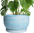 SQOWL Ceramic Plant Pots - 10 Inch Ceramic Flower Pots with Drainage Hole and Saucer, Round Large Planter for Indoor Outdoor, Decorative Modern Planter, Kitchen Decor, House Warming Gifts, Blue