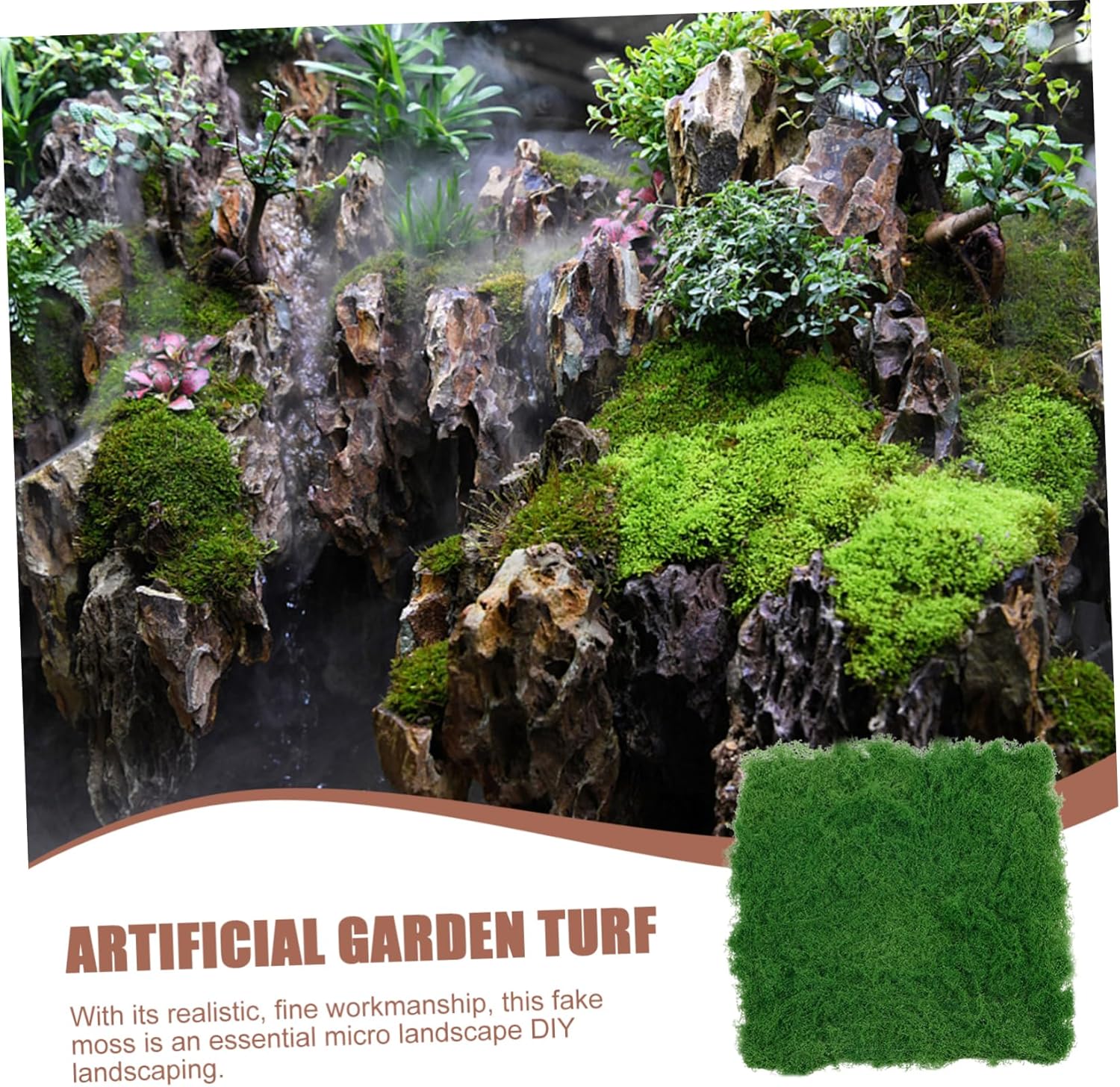 MERRYHAPY Simulated Silk Moss Mat - Lifelike Artificial Moss Turf for Bonsai Decoration Fish Tank and Micro Landscape Design - 19.68X19.68X1.57 Inch Green Foam Carpet