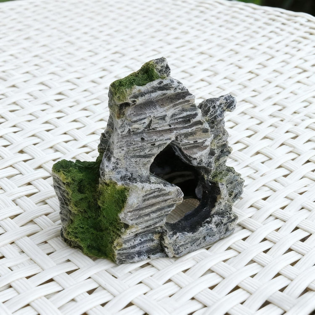 Resin Moss Rock Cave, Aquarium Decor for Betta, Shrimp & Reptiles,Hiding Shelter & Natural Landscape Tank Accessory
