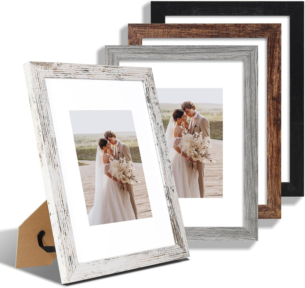 9x12 Picture Frame Set of 4, Made of Glass and Multicolour Wooden Frame, 9 by 12 Photo for Wall or Tabletop - Display Picture 6x8 with Mat or 9x12 Without Mat