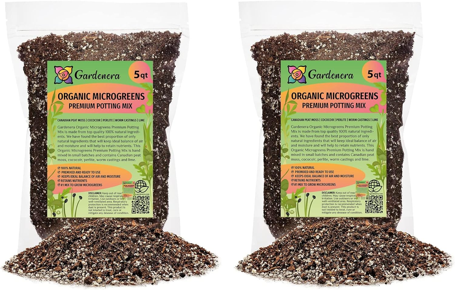 Organic Microgreens Premium Potting Mix by Gardenera - 10 Quart - Sustainably Sourced Ingredients for Eco-Friendly Gardening - (2 Bags of 5QT)