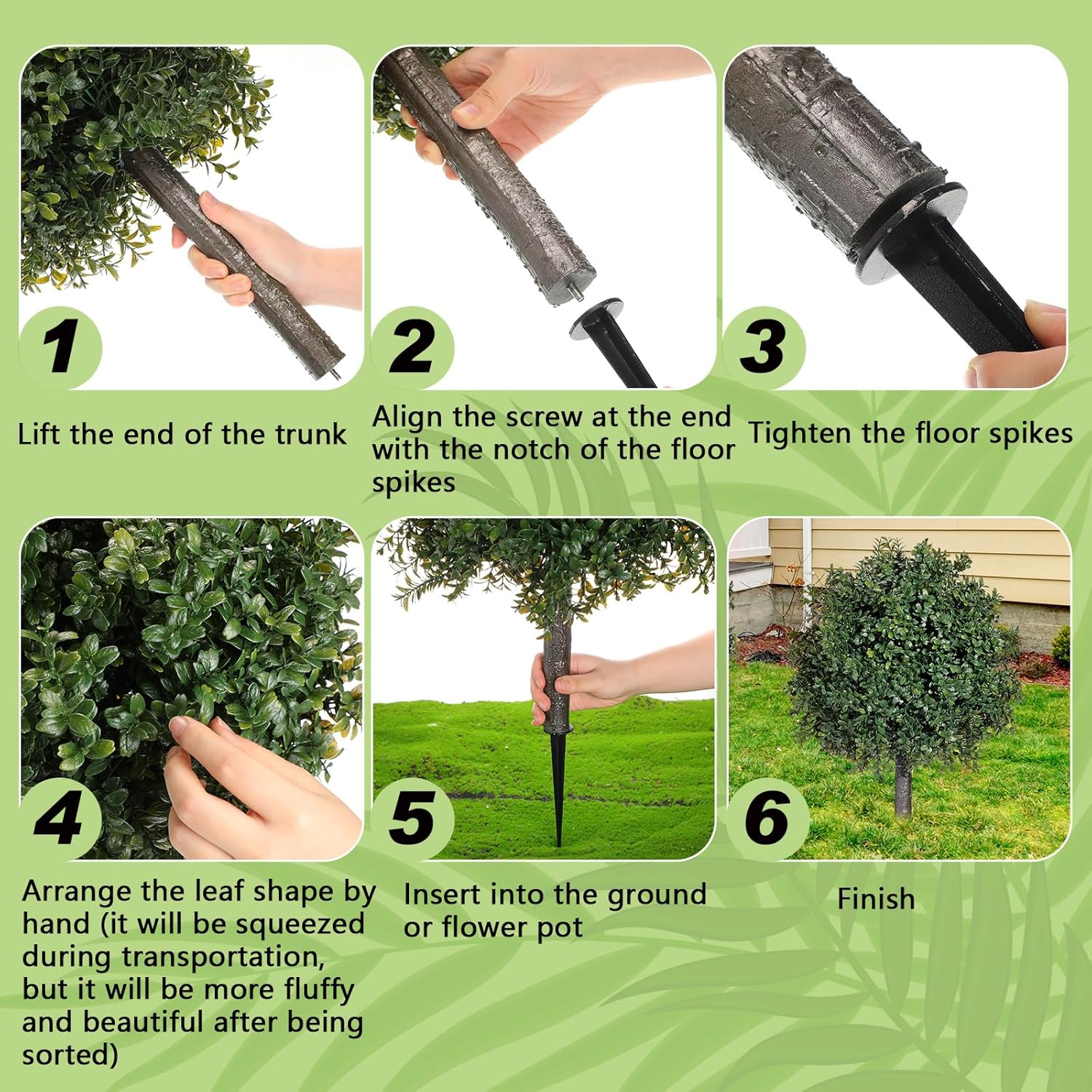 2 Pcs Artificial Boxwood Topiary Ball Bush 26" Tree UV Resistant with Spike Easy to Push in The Ground Fake Boxwood Plants Faux Greenery Shrubs for Indoor Outdoor Home Garden (Dark Green)