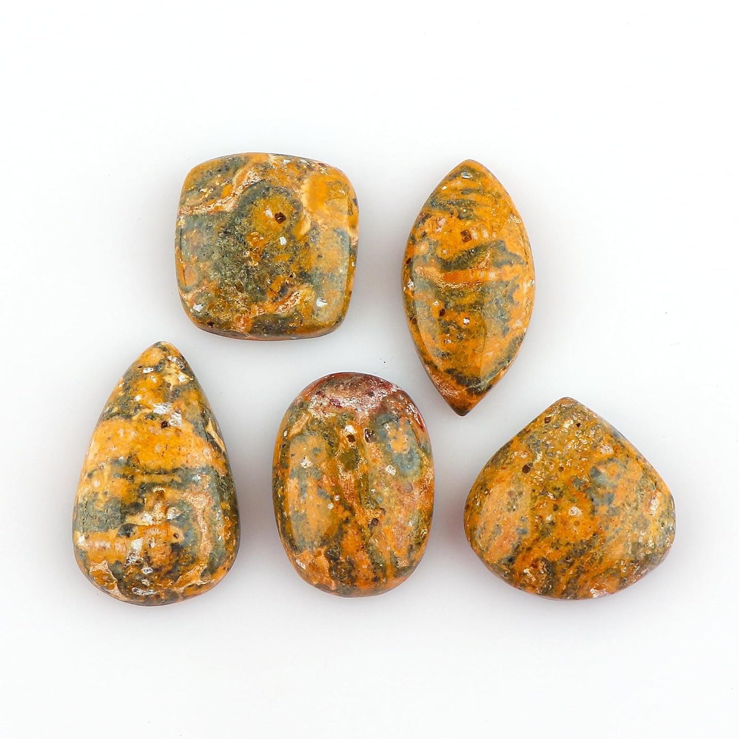 CRYSTALIS 5pcs Natural Leopard-Skin-Jasper Loose Gemstone Wholesale Bulk Cabochons Jewelry Making Supply, Chakra Healing Polished Stones, Wire Wrapping, DIY, Gem Collection, Mix-Shape