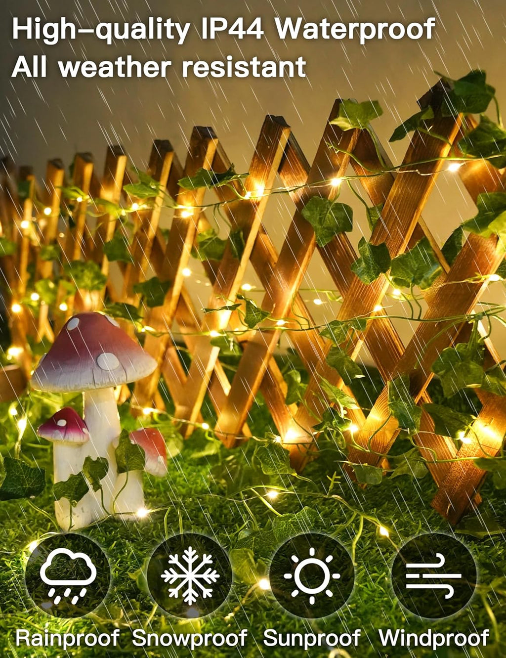 suddus Solar Ivy String Lights Outdoor Waterproof, 33ft 100 LED Fake Vines with Lights, Artificial Greenery Leaf Fairy Light for Privacy Fence, Wall, Patio, Garden, Balcony Decor (Warm White)