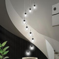 KoKo&Yukina 9-Light Globe Glass Pendant Light Adjustable Length Pendant Lights Fixtures Modern Black Clear Globe Glass Chandelier High Ceiling Lights Fixtures for Foyer Staircase (Bulb & Remote Incl)