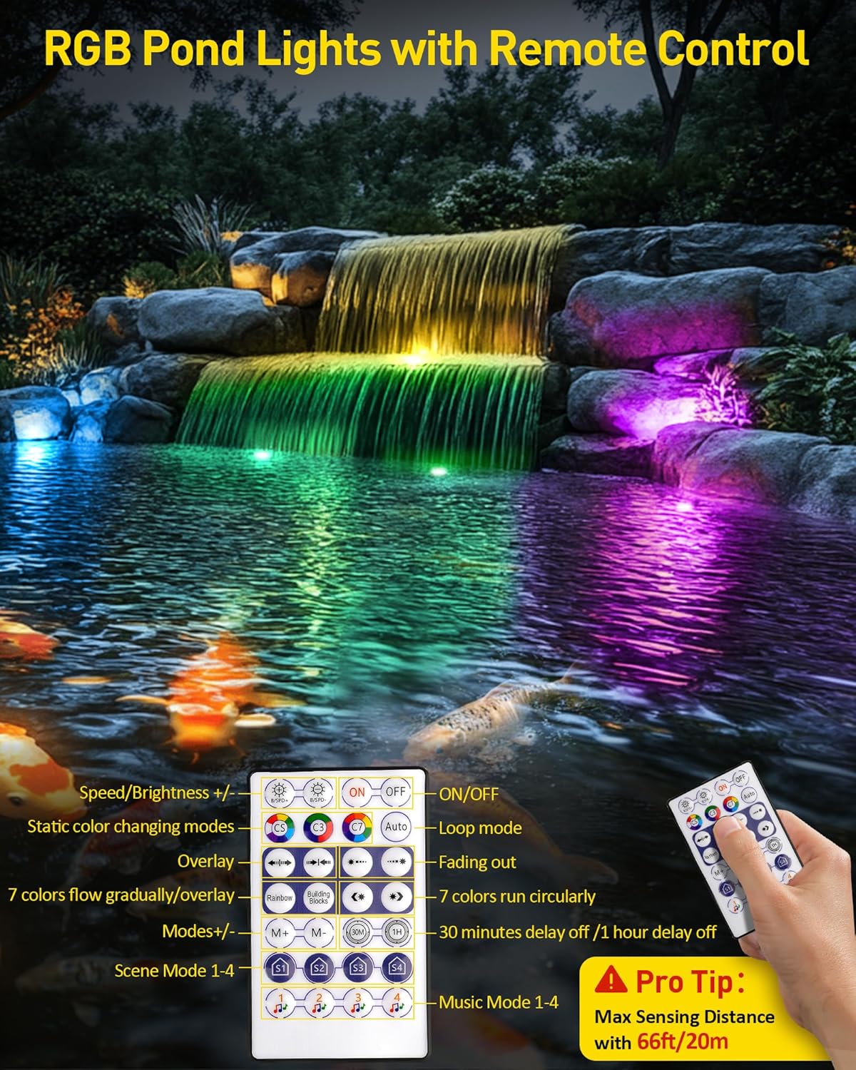 T-SUN Pond Light Led Underwater Submersible Fountain Lights Outdoor Underwater Fountain Lights Fish Pond Lights, Color Changing, IP68 Waterproof, Bluetooth App(Set of 5)