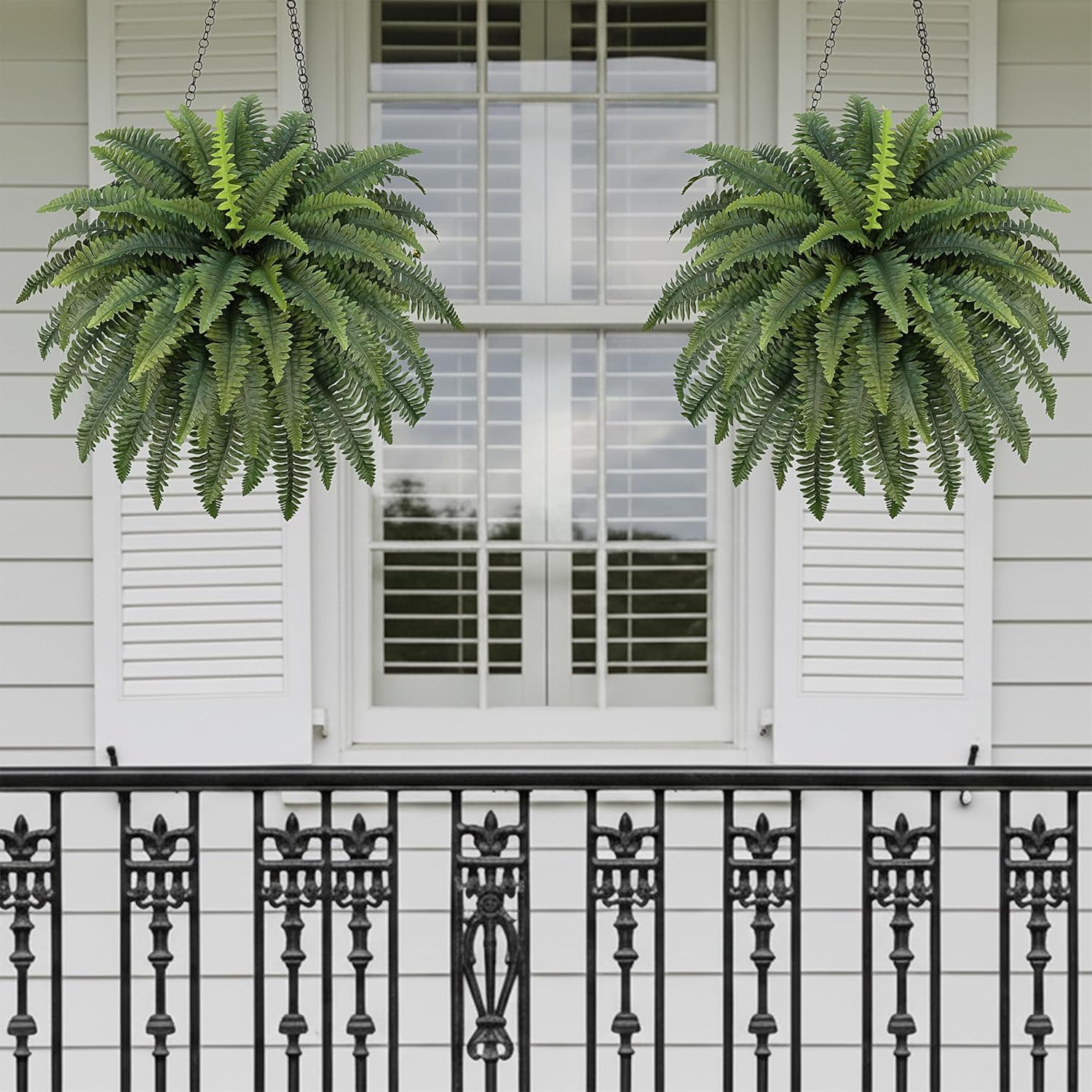 42" Artificial Boston Fern Large Bush Plants, 2 Bundles of Fake Ferns with 65 Fronds for Outdoors Home Decor