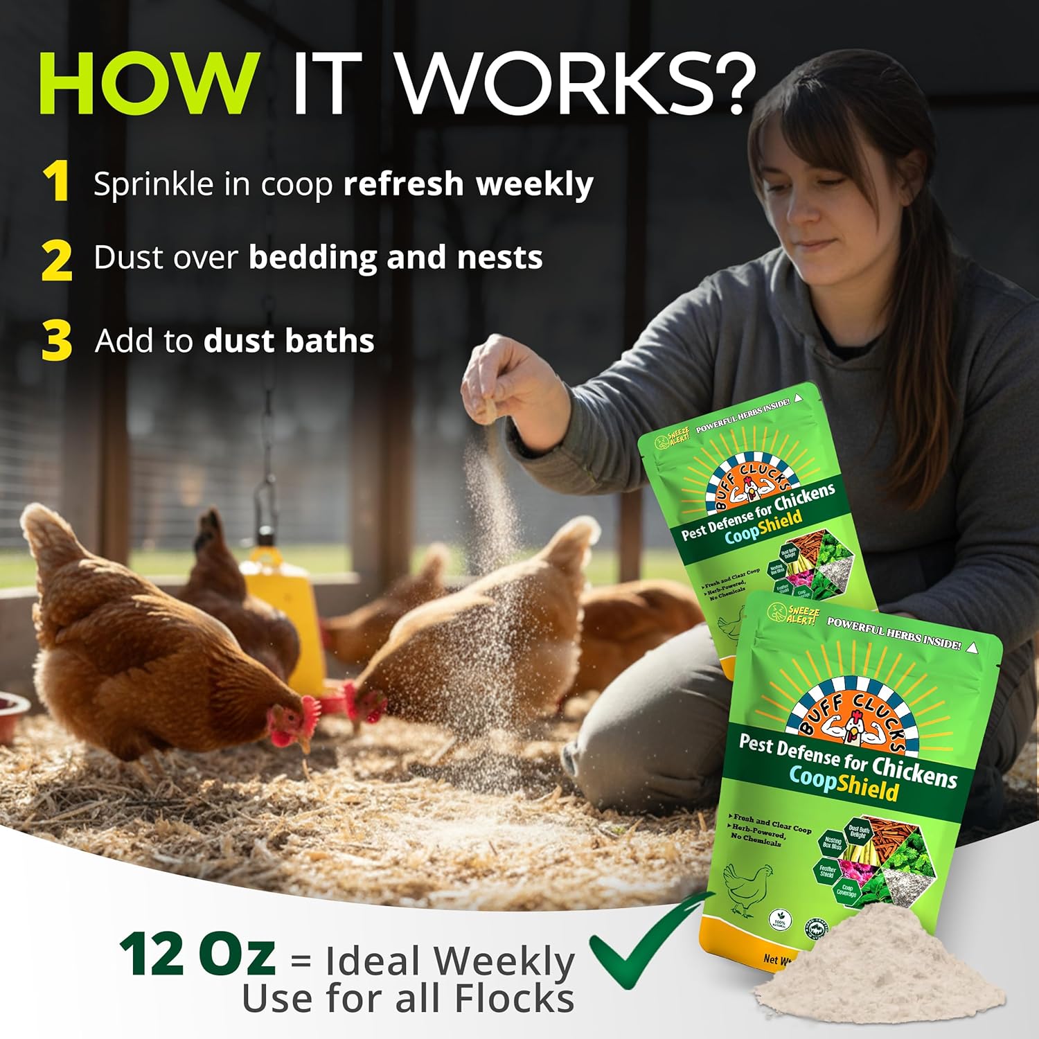 Dust Bath Herb Blend for Chickens - Keep Feathers Clean & Healthy - Food Grade, Natural Nesting Box Herbs for Bedding, Coop Floor, USA (12 oz)