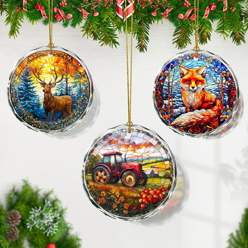 Stained Glass Tractor Ornament - Christmas Tree Decoration, Gift Idea for Holidays