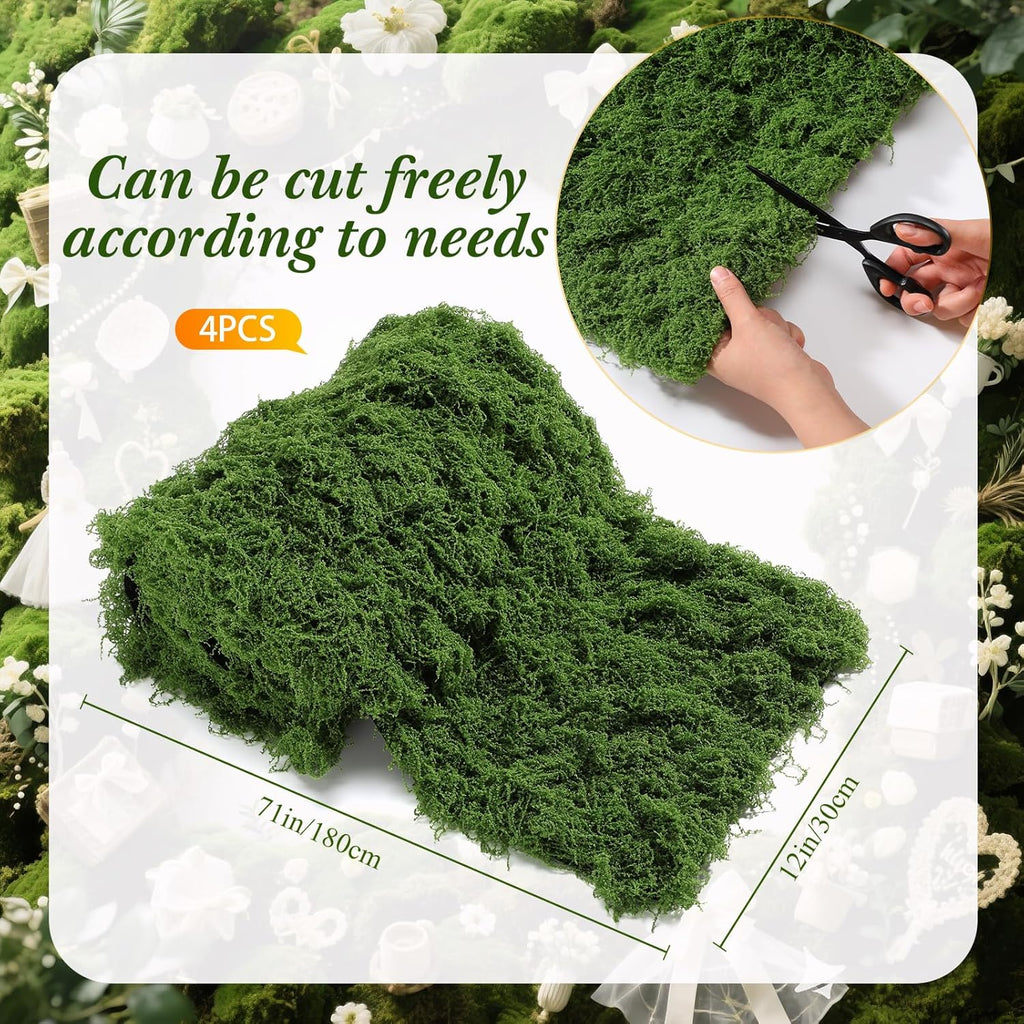 Zeyune 4 Pcs Christmas Fake Moss Table Runner for Crafts 12'' x 71'' Artificial Moss Sheet Roll Waterproof Carpet Blanket for Wall Roof Garden Wedding Birthday Party Table Decoration (Green)