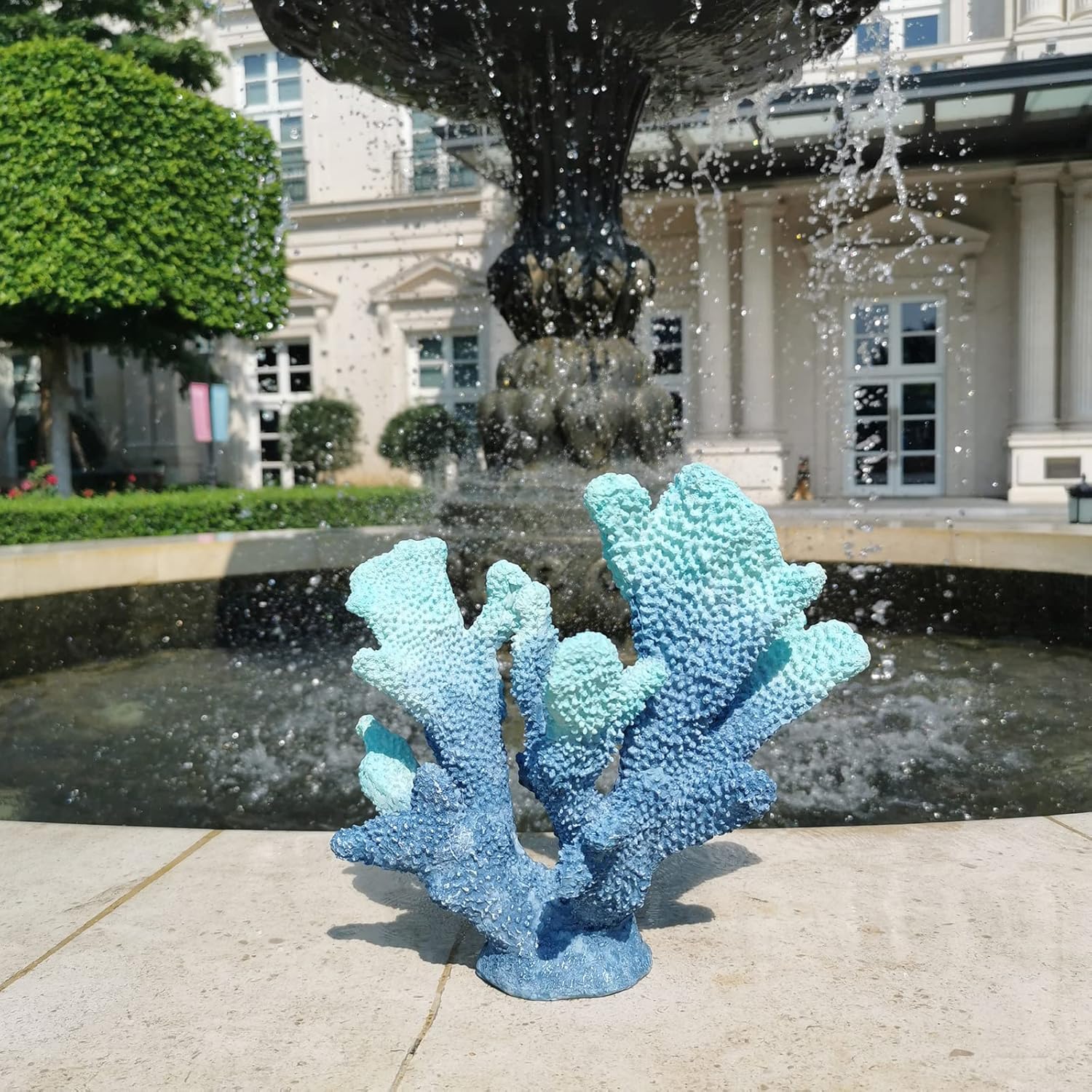 Blue Coral Decor - Faux Artificial Coral Reef Statue, Nautical Tabletop Decoration for Living Room and Home (7.8in Tall)