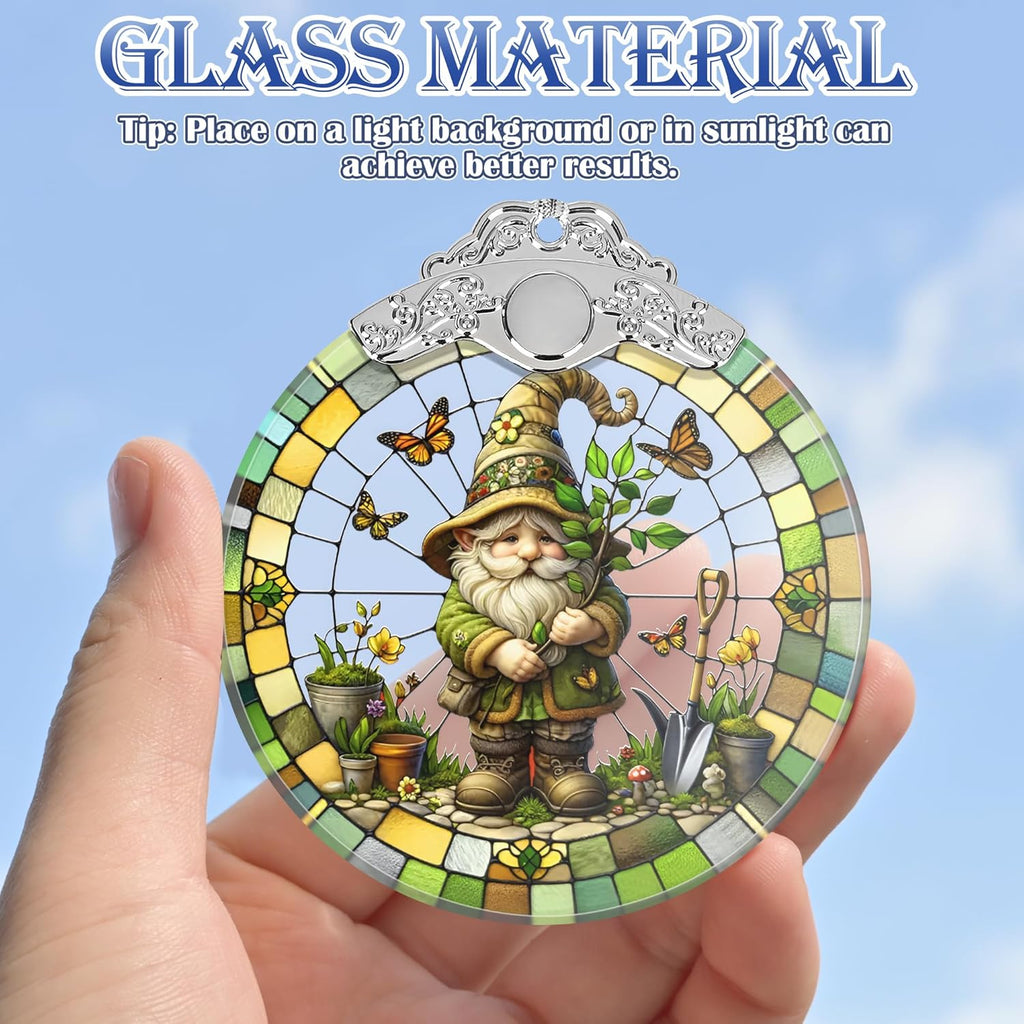 Charming Gnome Stained Glass Ornament - Christmas Tree Decor, Gnome Ornaments for Christmas