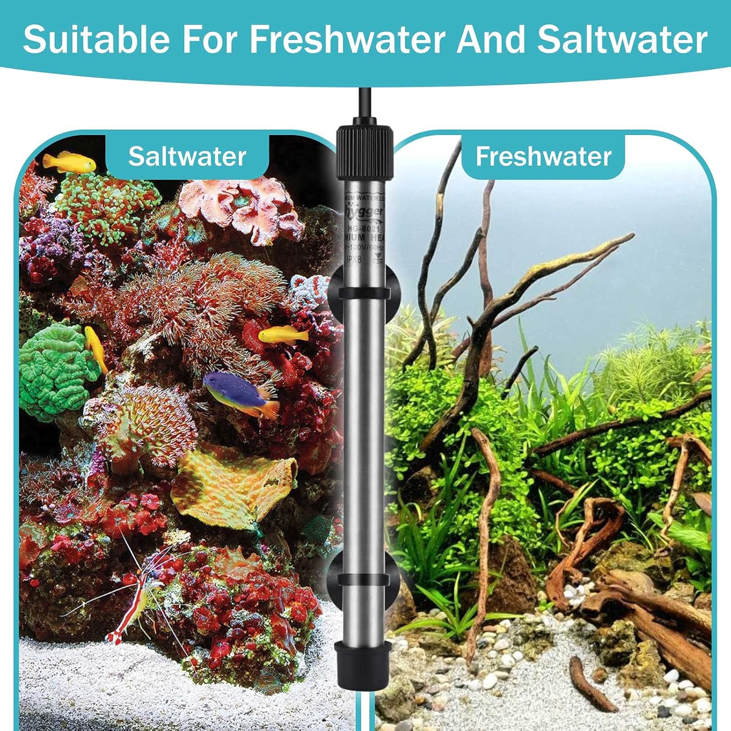 hygger Pinpoint Saltwater Aquarium Heater with Digital Temp Controller, Submersible Titanium Tube Fish Tank Heater for Coral Reef 50 Watt