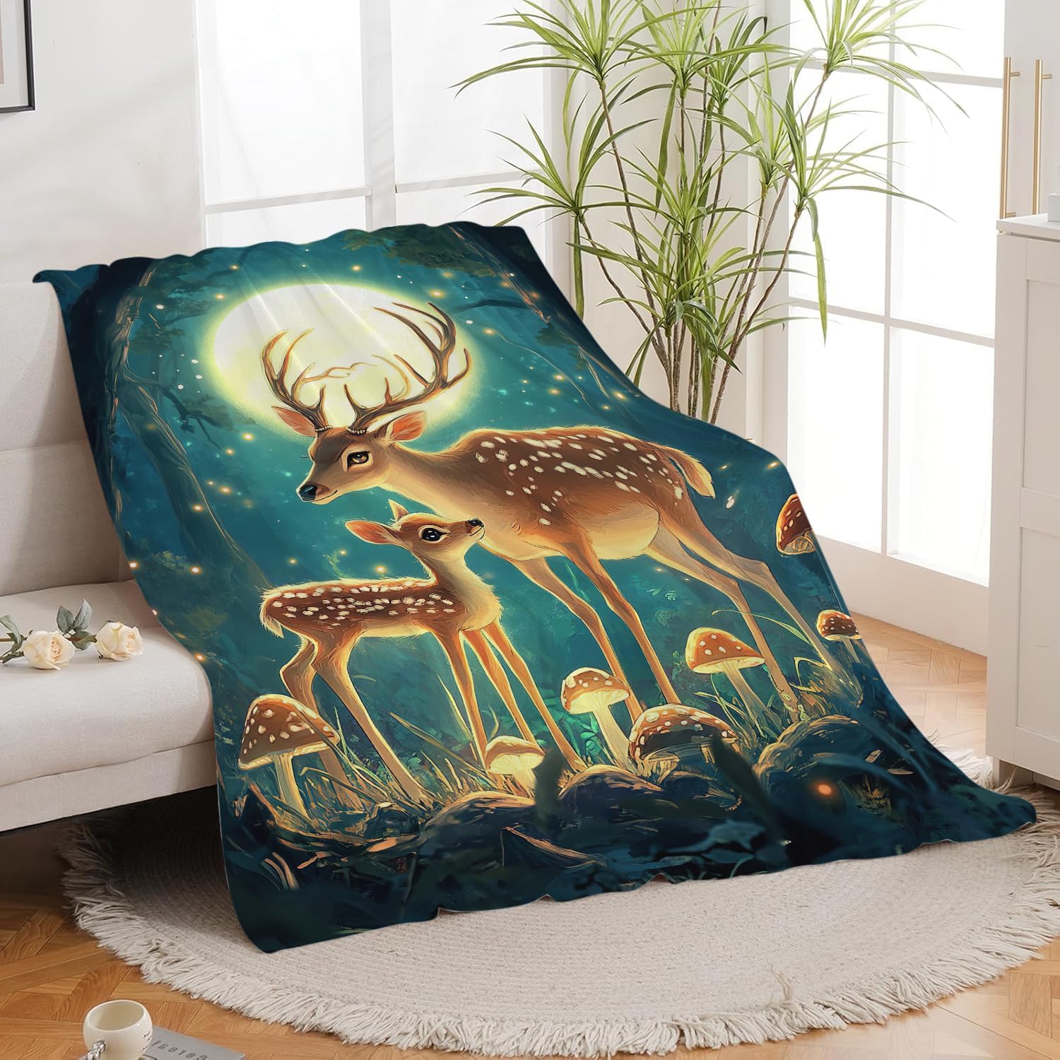 Deer Blanket Cute Deer Elk Throw Blanket Gifts for Girls Women Kids Boys Adults Men Super Soft Cozy Plush Fluffy Fuzzy Fleece Blanket Home Decor 50''X60''