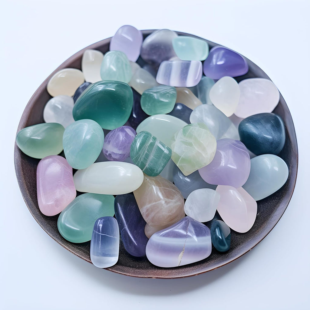 Tumbled Fluorite Crystal Stone Set - 72 Pcs, 0.5" 10 oz Handpicked Tumbled Gemstones Rocks, Pebbles for Reiki, Chakra, Healing, Home Decor, 0.5" - Fluorite