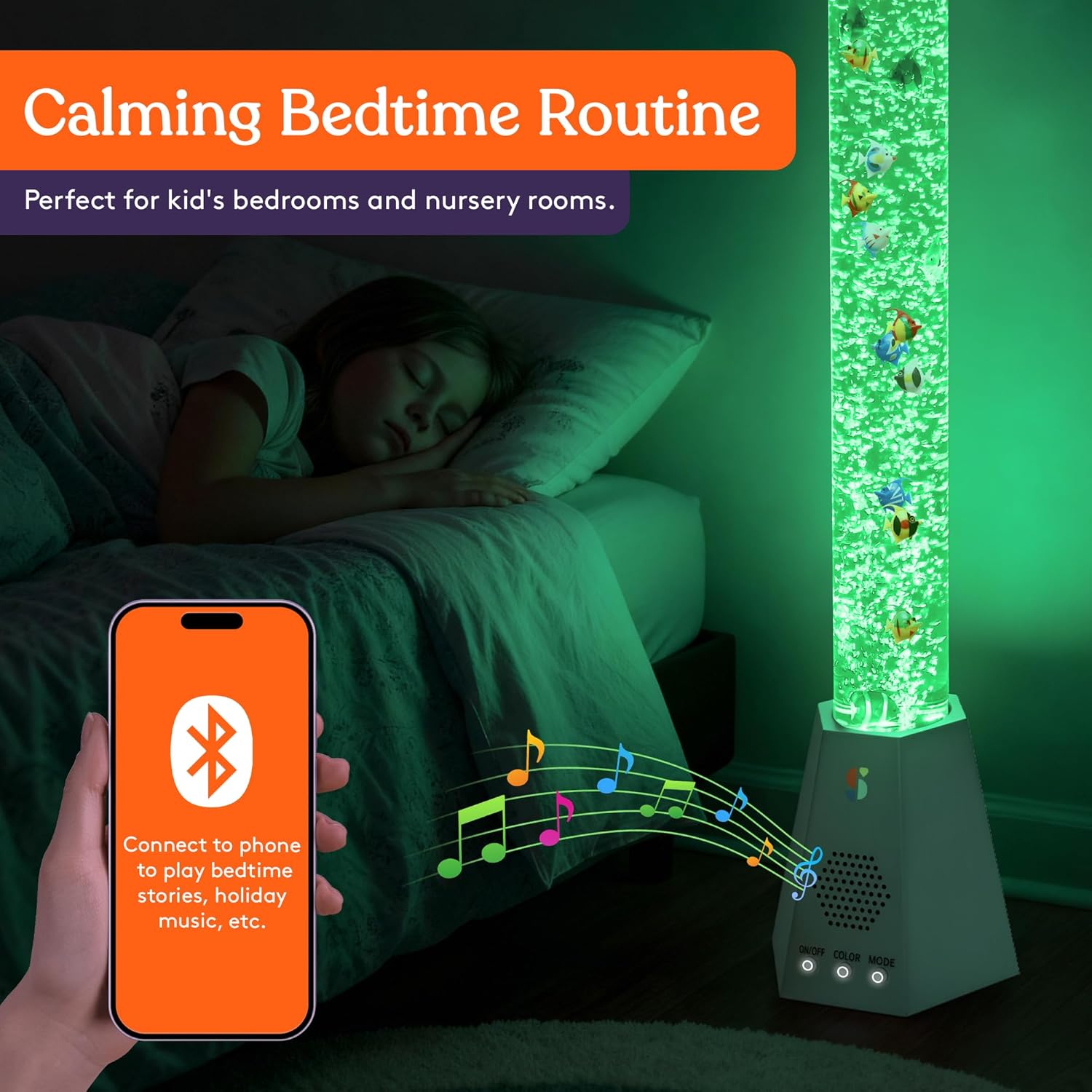 Special Supplies Aquarium Sensory Fish Bubble Light Tube with Bluetooth Speaker, 16-Color LED Nightlight, Remote Control, Floor-Standing Lamp for Kids and Adults, 4 Ft (Hexagonal)