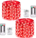 JMEXSUSS 2 Pack Red Fairy Lights Battery Operated, Total 400 LED 132ft Christmas Lights with Remote, 8 Modes Twinkle String Lights for Bedroom Wreath Tree Valentine Halloween Xmas Decorations