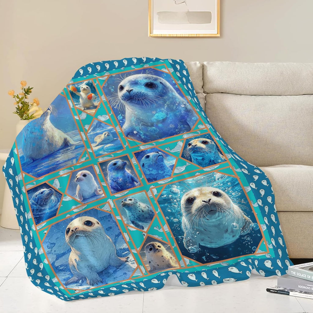 Seal Throw Blanket Ocean Seal Stuff Gifts for Kids Girls Boys Adults Women Men Soft Cozy Warm Plush Fluffy Fuzzy Fleece Blanket Decor 60''X80''