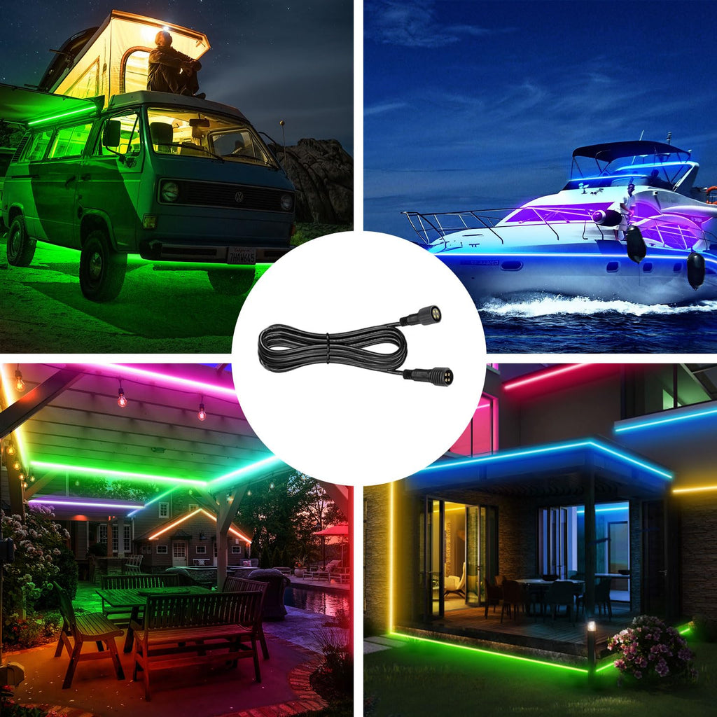 9.8ft Waterproof Boat Light Extension Cable - 22AWG 4-Core Wire for Outdoor RGB Strip Lights, Marine Lighting, RV