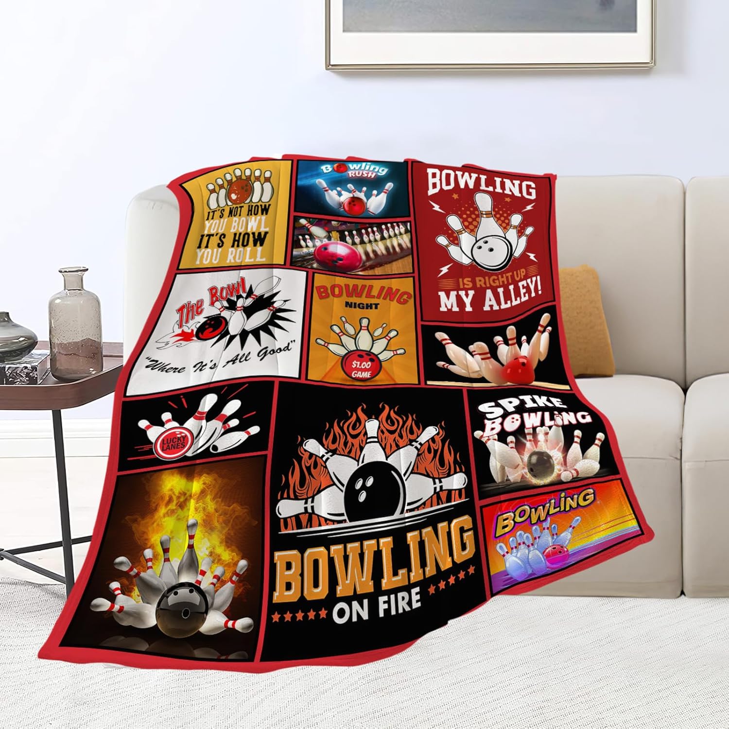 Bowling Blanket Bowling Sport Lover Throw Blankets Gifts for Girls Boys Kids Soft Cozy Fleece Plush for Couch Sofa Bed 50"x40"