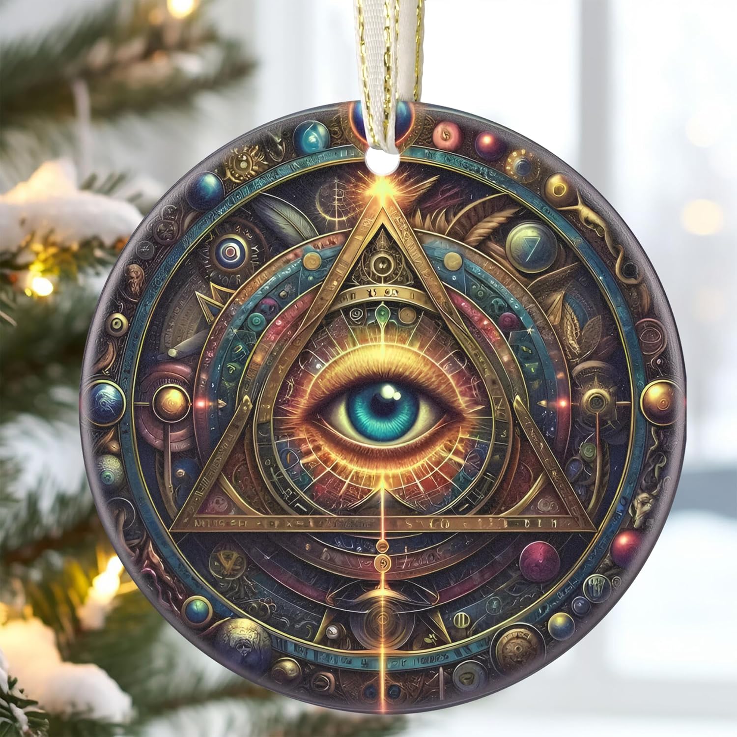 3.5 Inch Ceramic Christmas Tree Ornament, Wisdom Eye Christmas Ornaments, Heirloom Keepsake, Gift Exchange, Gift Idea, Bauble Present