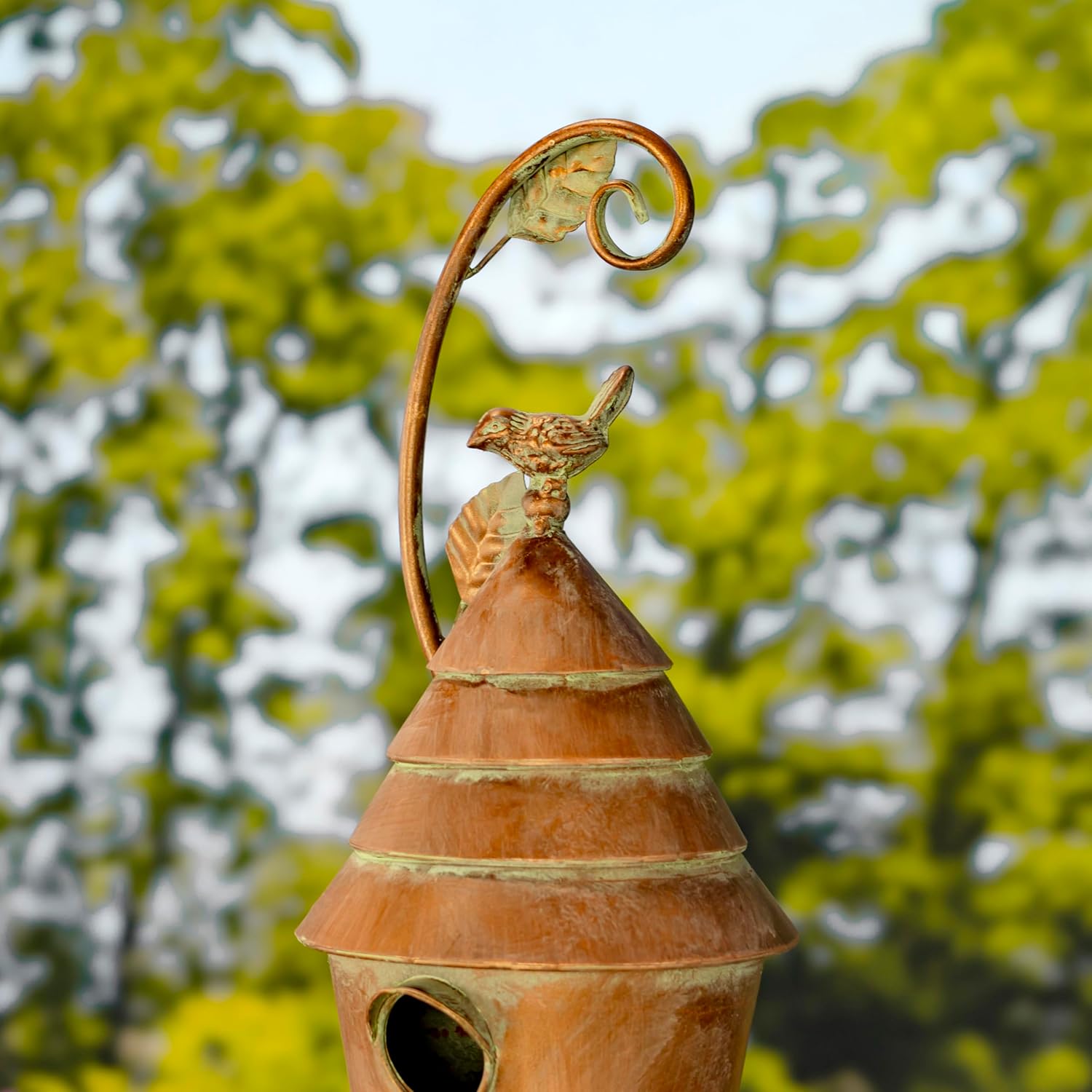 Copper Colored Fancy Design Birdhouse Garden Stakes (Cylindrical with Cone Roof)