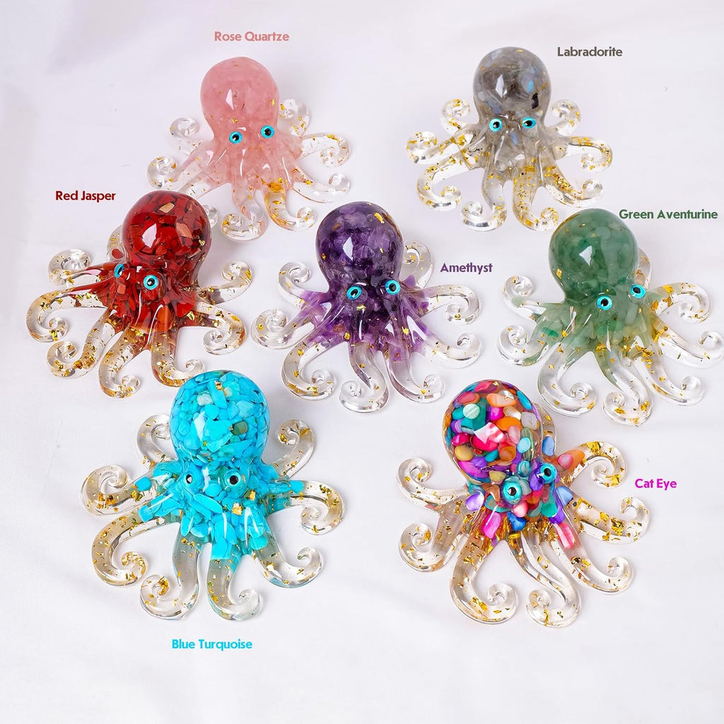 Natural Crystal Red Jasper Gravel Octopus Resin Marine Animals Fish Tank Decorative Ornaments Statue Healing Crystal Home Decor Ladies Gift 3.93"