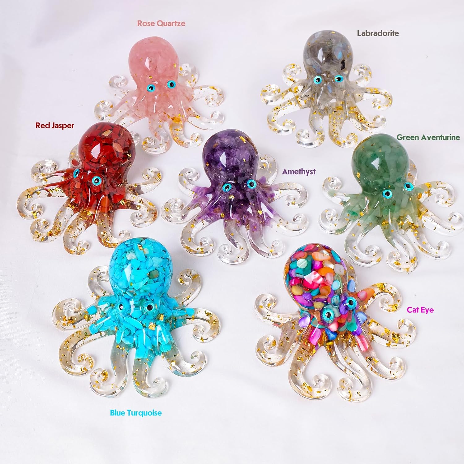 Natural Crystal Red Jasper Gravel Octopus Resin Marine Animals Fish Tank Decorative Ornaments Statue Healing Crystal Home Decor Ladies Gift 3.93"
