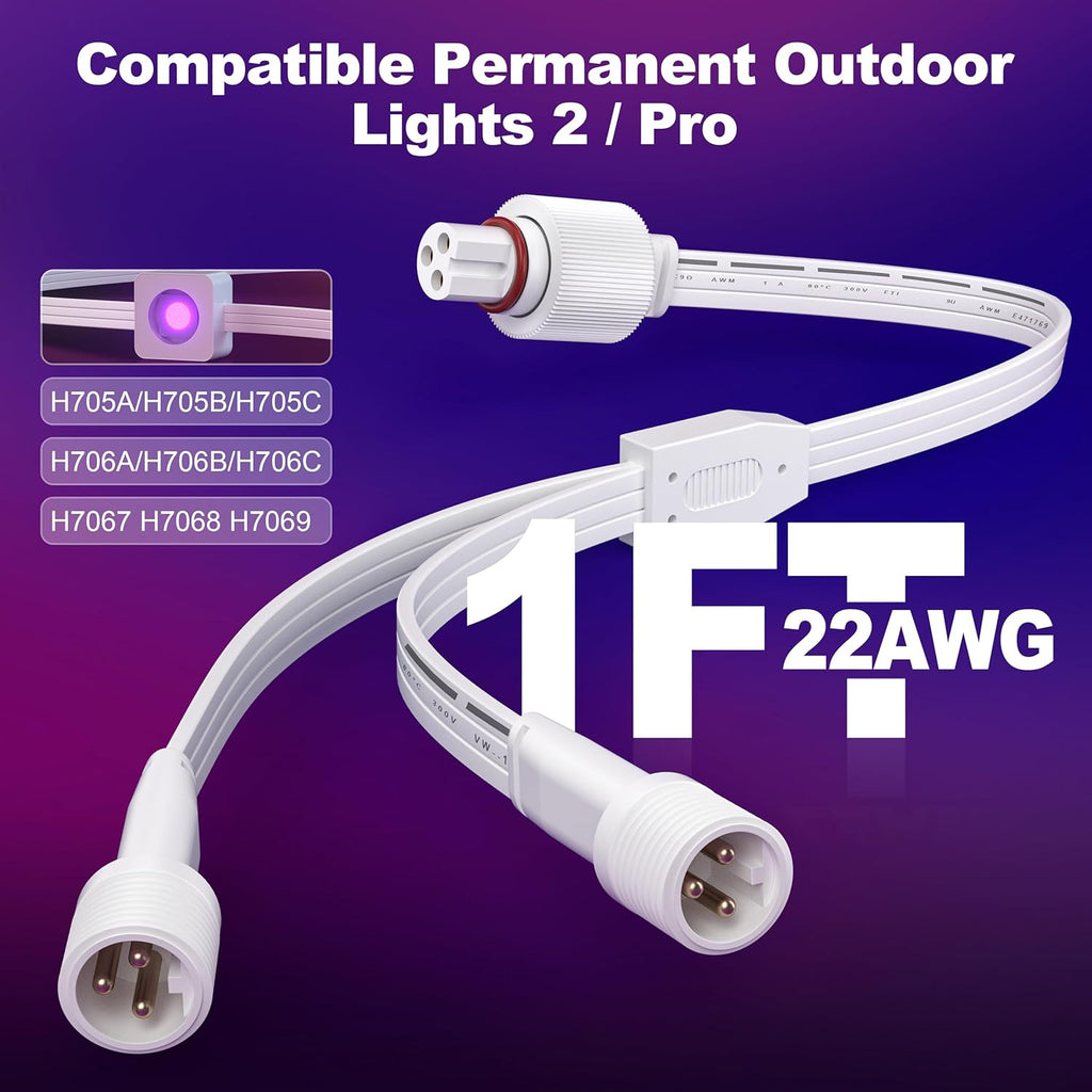 Permanent Outdoor Lights Y-Shaped Extension Cable,H705A H705B H705C H706A H706B H706C,3 Pin Power Cord, Compatible with Go-ee Permanent Outdoor Lights/Lights Pro (White Y Spliter Cord)