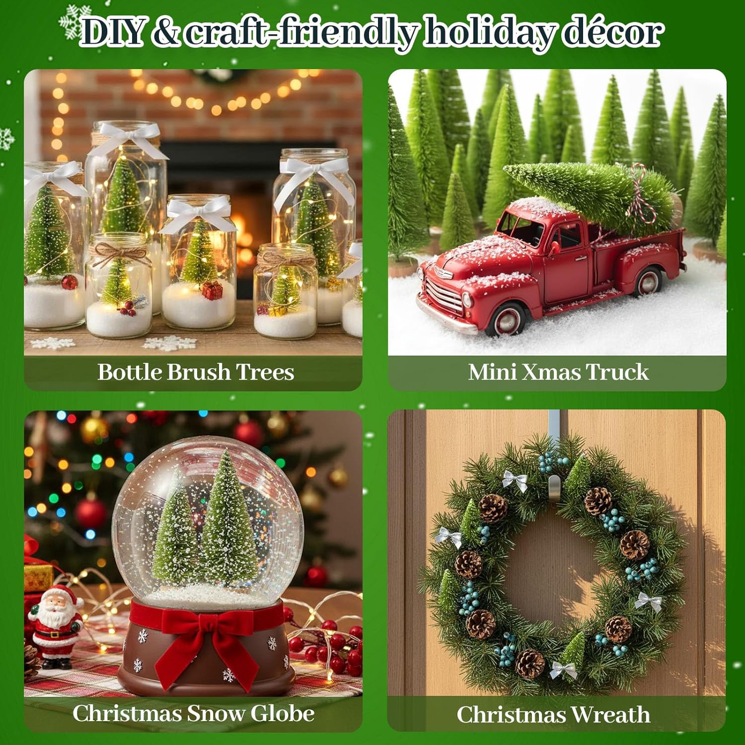 LOVEINUSA 40PCS Mini Christmas Trees, 5 Sizes Artificial Sisal Trees Bottle Brush with Wooden Base for Xmas Winter Home Table Decoration