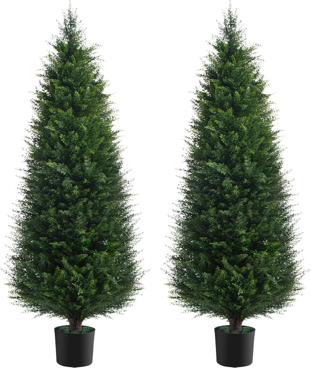 Two 6ft Artificial Plants Topairy Faux Cedar Trees for Outdoor Planters, 72IN Tall Fake Pine Bushes UV Resistant Large Potted Shrubs for Front Porch Décor