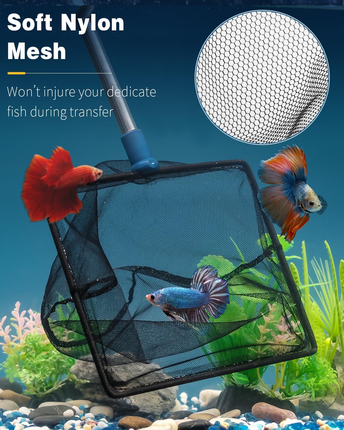 Pawfly Aquarium Fish Net with Extendable 9-24 Inch Long Handle for Betta Fish Tank Small Koi Pond and Pool