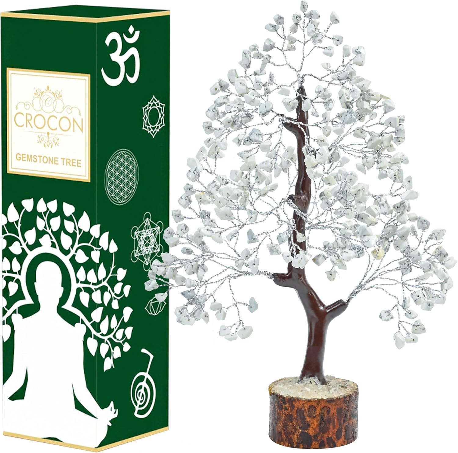 Howlite Crystal Tree of Life Handmade Gemstone Chakra Feng Shui Money Tree Crystal Decoration, Spiritual Birthday Gift for Women Healing Gem Stone Home & Office Décor