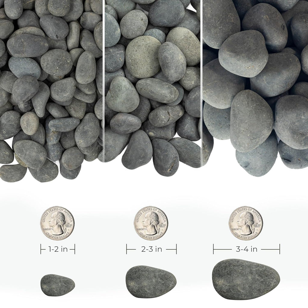 Large Unpolished Bulk Pebbles 20lbs, 3-4 Inch Black River Rocks, Hand-Picked Natural Stones for Landscaping and Garden Design Fish Tank, Pathways and Backyard