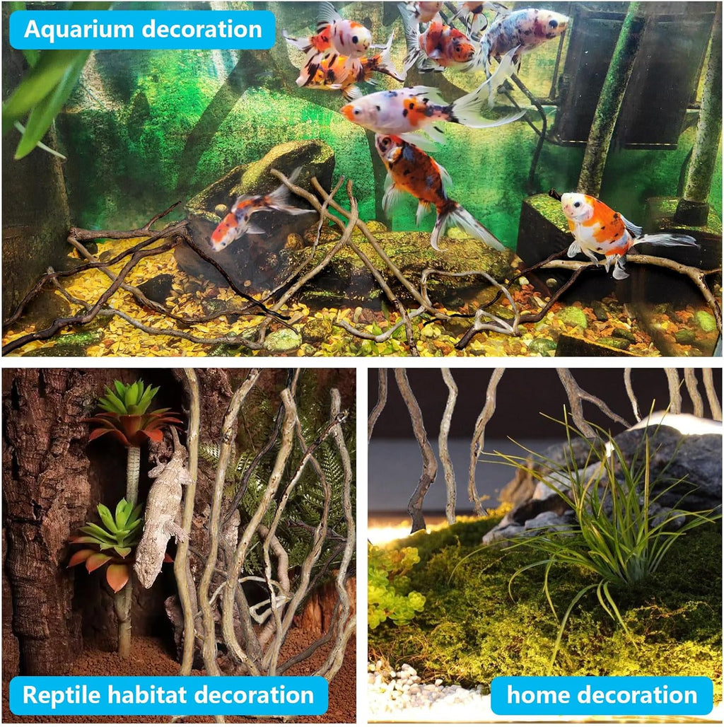 Hamiledyi Natural Driftwood for Aquarium Decor - Red Moor Wood 10"-15" Long Assorted Shapes (200g) Safe Branches for Fish Tank & Reptile Habitat - Natural Aquarium Wood Decorations (Delicate branches)
