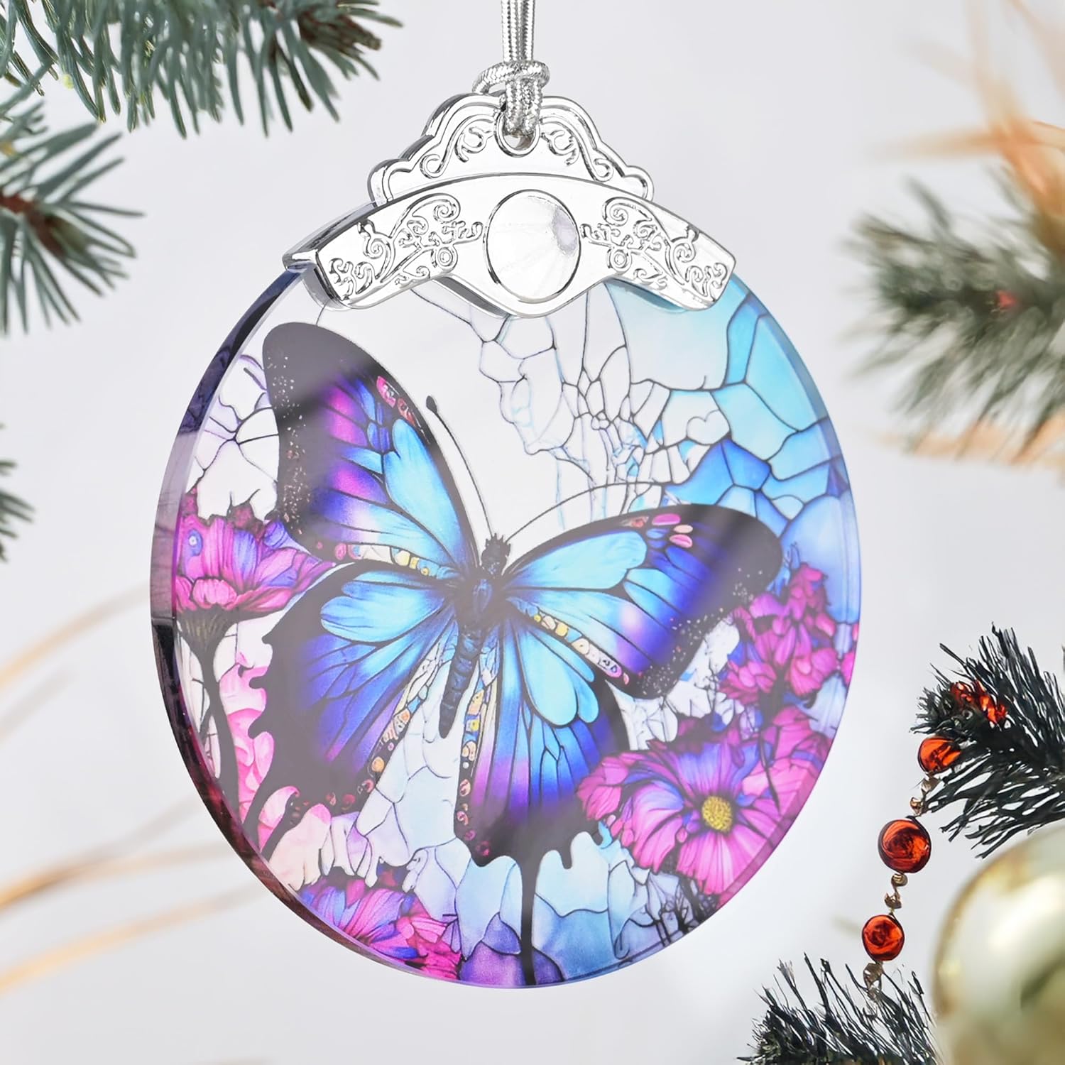 Stained Glass Ornament, Christmas Ornaments, Christmas Tree Decorations, Butterfly Christmas Decor, Butterfly Ornaments for Christmas Tree, Holiday Presents, Gift Exchange Ideas
