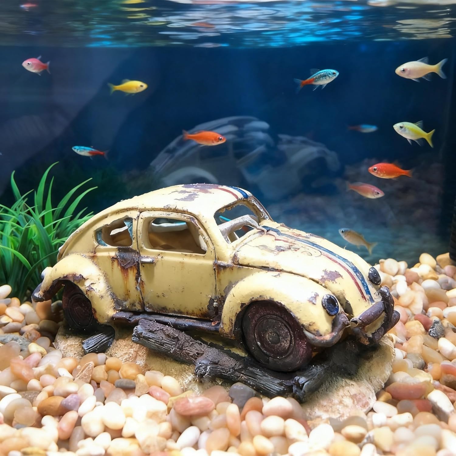 Resin Aquarium Bubble Wreck Car Decor, Fish Tank Air Bubbler Oxygen Pump Ornament, Bubble Car Decoration