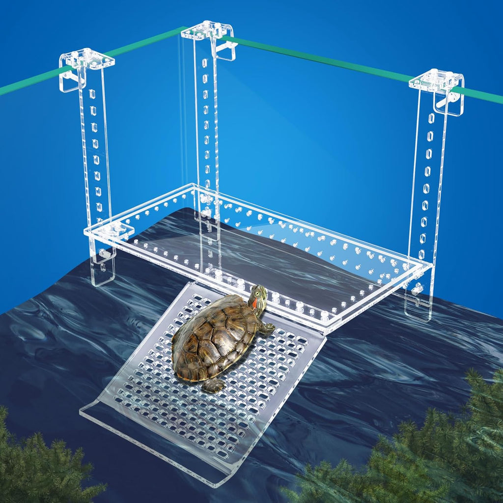 Turtle Docks Large Adjustable Turtle Basking Platform for Aquatic Turtles, Design for Tanks 0.3"-2" Thick, Stable Construction,Slip-Resistant Ramp,Adjustable Ramp Direction (13'' x 6.9'')