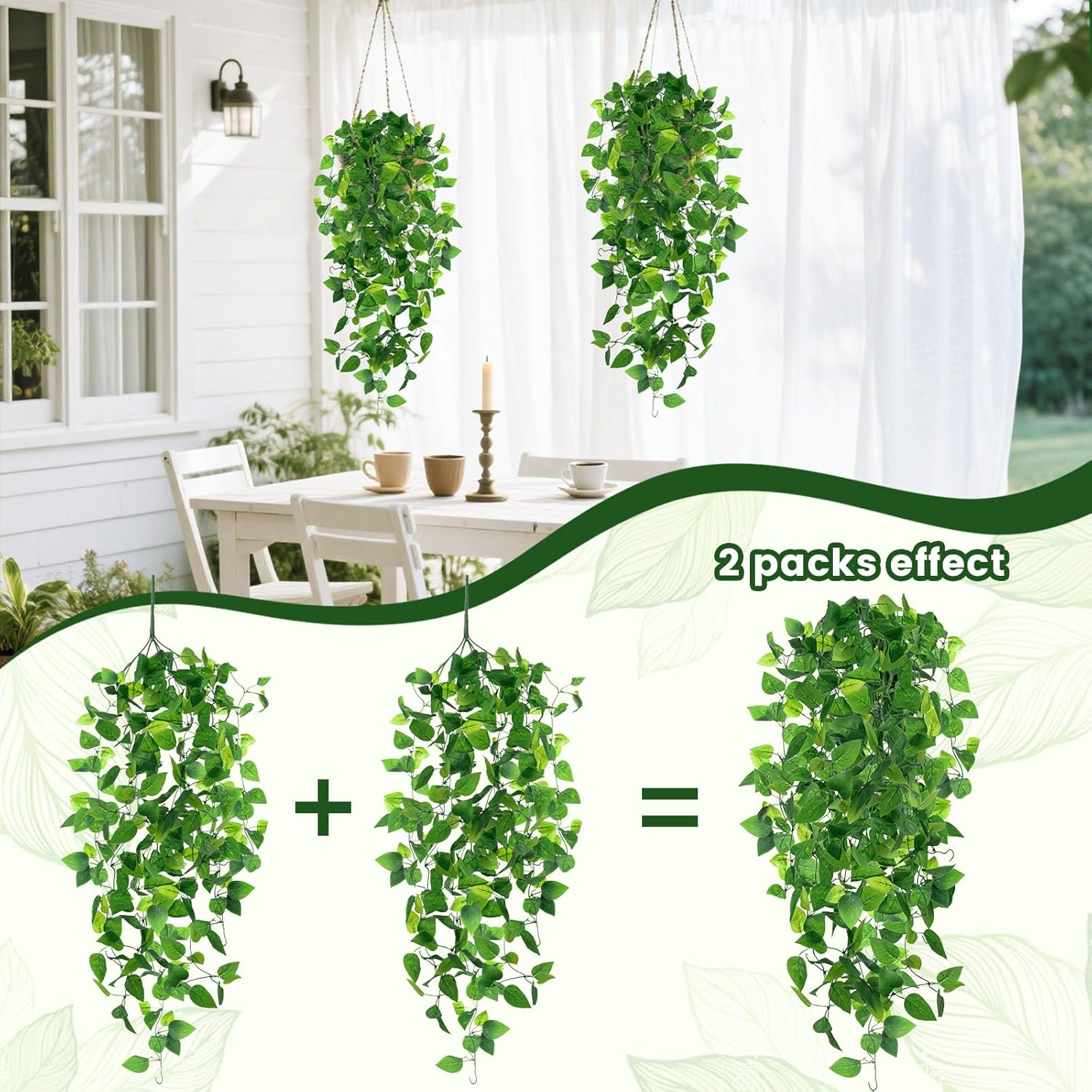 DomeStar 2PCS Fake Vines, Fake Hanging Plants Ivy Vines, Artificial Greenery Garland for Home Kitchen Wall Decor Aesthetic Home Decor (No Baskets)