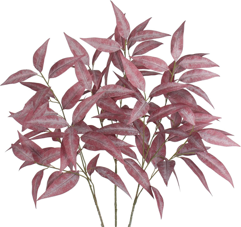 Briful Faux Fall Stems Eucalyptus Stems Artificial Branches for Vase Set of 3 Fake Burgundy Stems Sprays for Home Decor Indoor Party Wedding