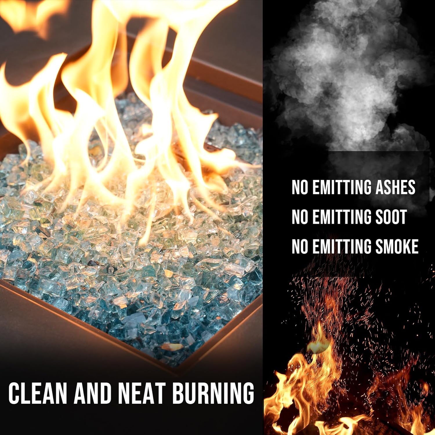 Skyflame High Luster 10-Pound Fire Glass for Fire Pit Fireplace Landscaping (1/2", Aqua Blue)
