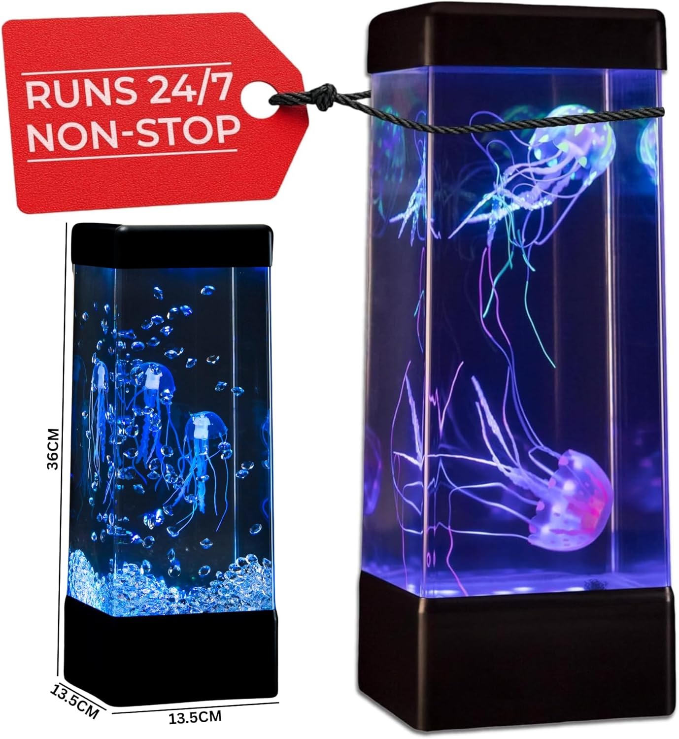 JINX LUMINOUS JELLYFISH Premium Large Lamp – 14" LED Aquarium Mood Light with Realistic Floating Jellyfish – USB Powered Lava Lamp Alternative with Color-Changing Ocean Lighting