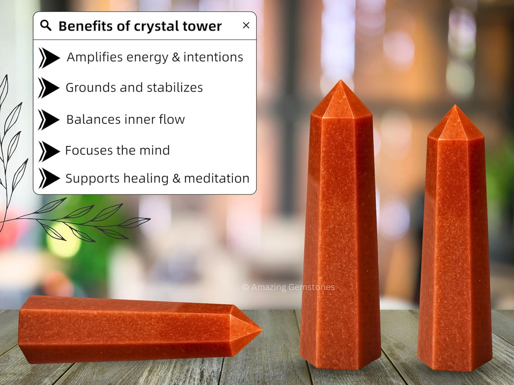 Amazing Gemstone Red Jasper Crystal Towers - Natural Healing Crystal Point Obelisk for Reiki Healing and Crystal Grid (2 Inch to 3 Inch)