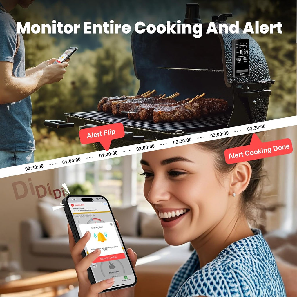 Smart WiFi Wireless Meat Thermometer Unlimited Range 7 NIST Cert.Sensors Accuracy ±0.5°F Sub-1G (10X Stronger than Bluetooth)APP&Digital Base,Monitor for BBQ, Grill,Oven, Smoker(1, Black,Small)