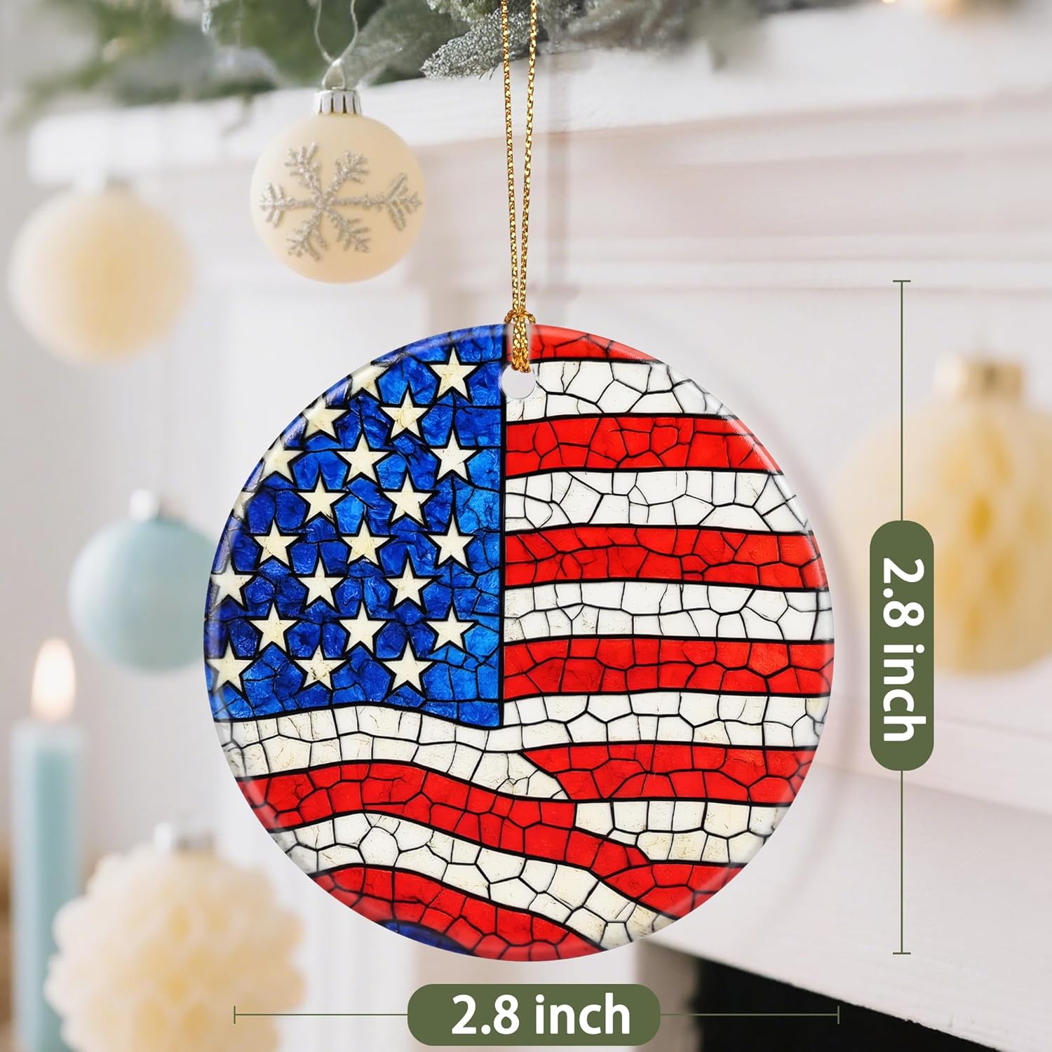 Ceramic-Style Christmas Tree Decorations, Christmas Ornaments, Double-Sided Printed Ornament Keepsakes, Holiday Decor. Xmas Gifts, Gifts for Flag Lovers - American Flag-Themed