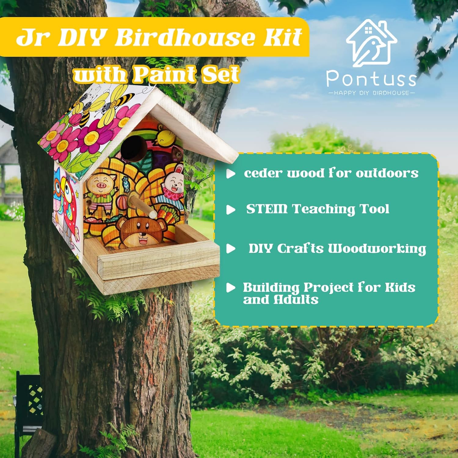DIY Birdhouse Kit with Paint Set - Kids' Wood Craft Kits - Make a Bird House Kit for Kids - DIY Woodcraft Building Projects for Kids and Adults- STEM Teaching Tools