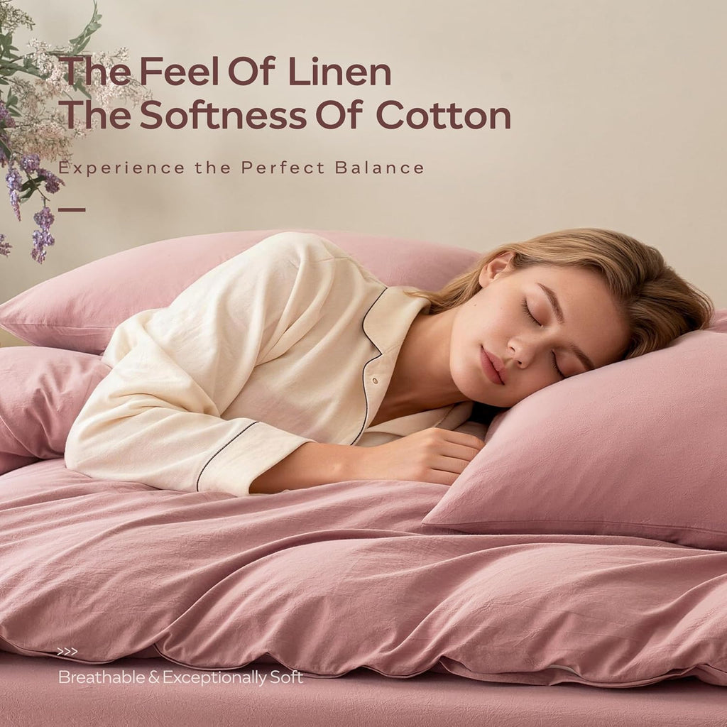 JELLYMONI Pillowcases Standard Set of 2 Washed Cotton Envelope Pillow Covers Linen-Like Texture,Darker Rose 20×26in Bed Pillow Cases Soft Breathable (Pillows are not Included)